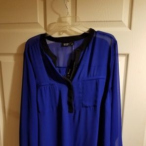 a.n.a. 3X Blue w/Black Trim Sheer Blouse NWT